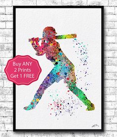 236x275 Instant Digital Download Baseball Softball Player Sports Art Print - Softball Watercolor