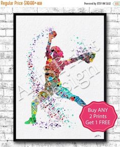 236x289 Special Offer Set Of 3 Baseball Softball Watercolor Prints - Softball Watercolor