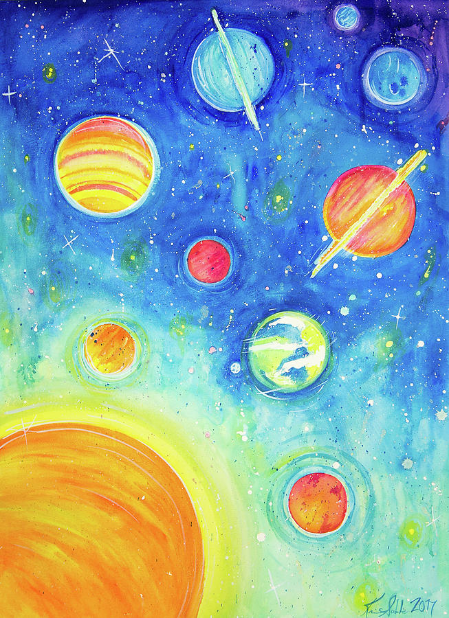 653x900 Our Solar System Painting By Kristen Soble - Solar System Watercolor