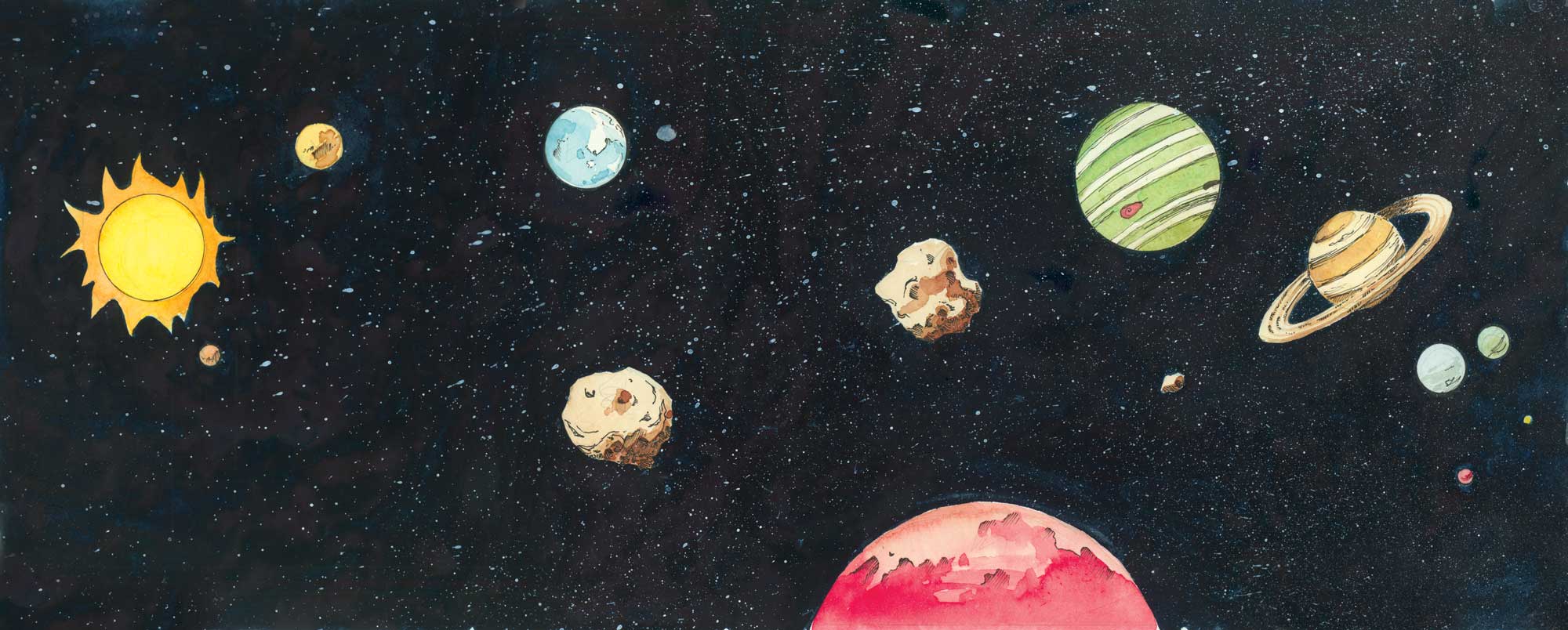 2000x804 Solar System - Solar System Watercolor