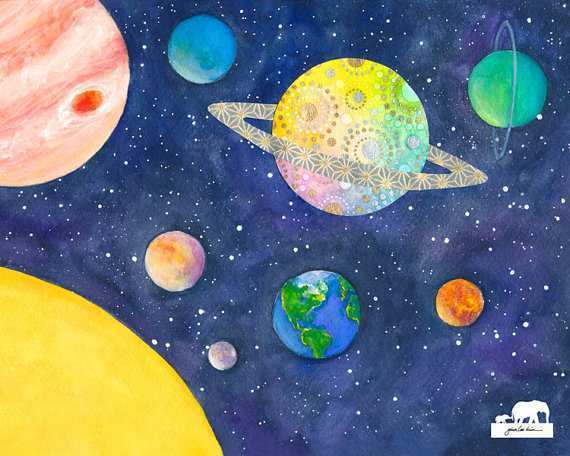 570x456 Solar System Painting Lovely Items Similar To Print Of A - Solar System Watercolor