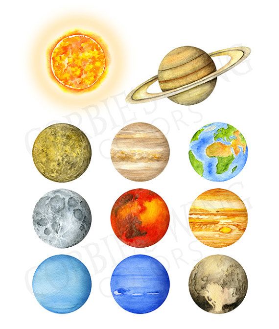 570x672 Watercolor Solar System, Planets, Universe. Home Decor, Wall Art - Solar System Watercolor