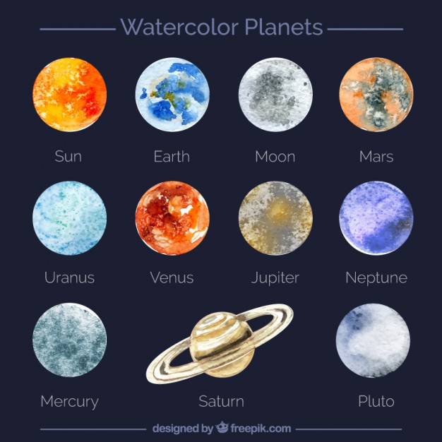 626x626 Watercolor Planets Vector Free Download - Solar System Watercolor