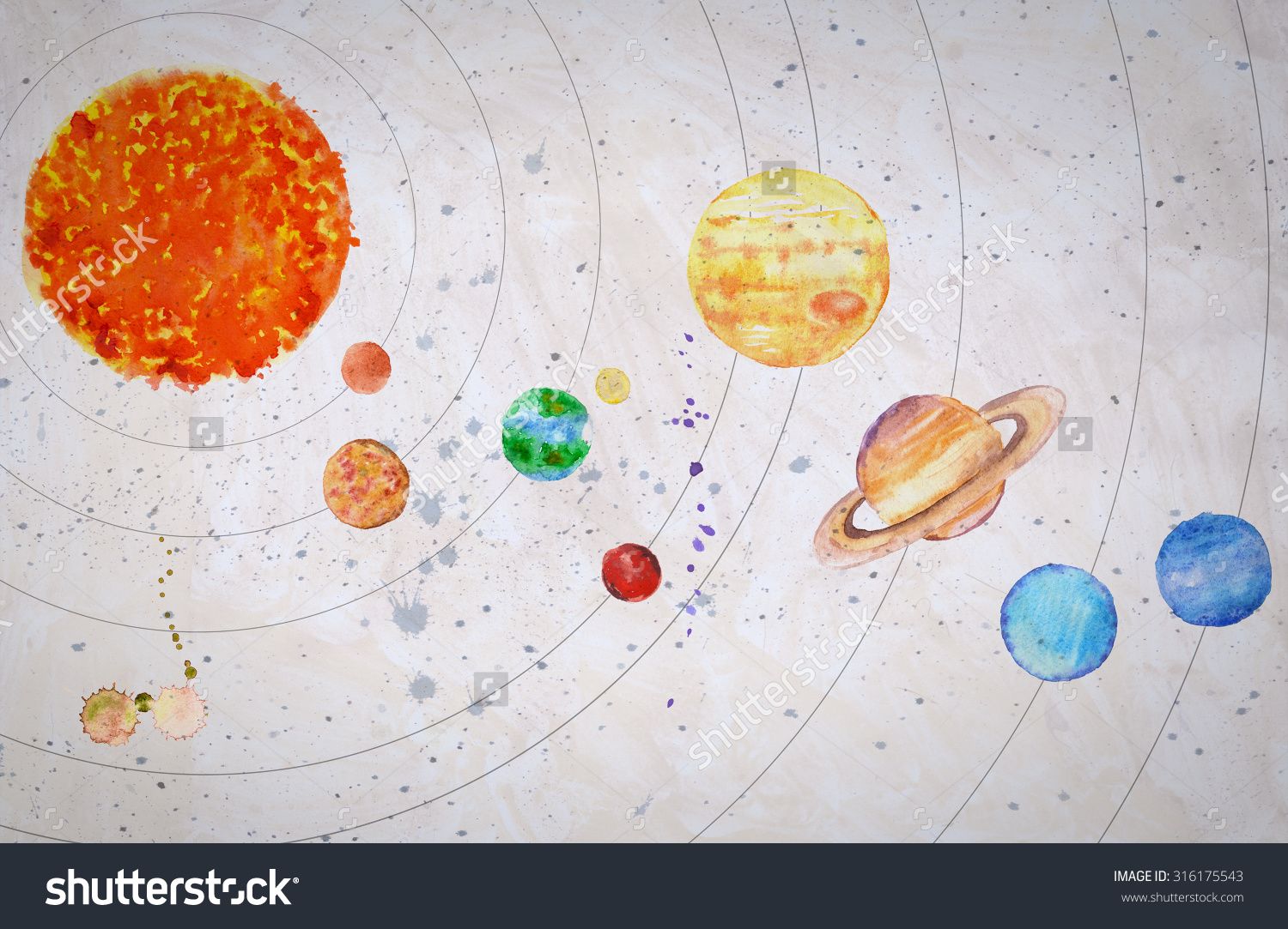 1500x1083 Stock Photo Watercolor Solar System Sun And Planets Mercury Venus - Solar System Watercolor