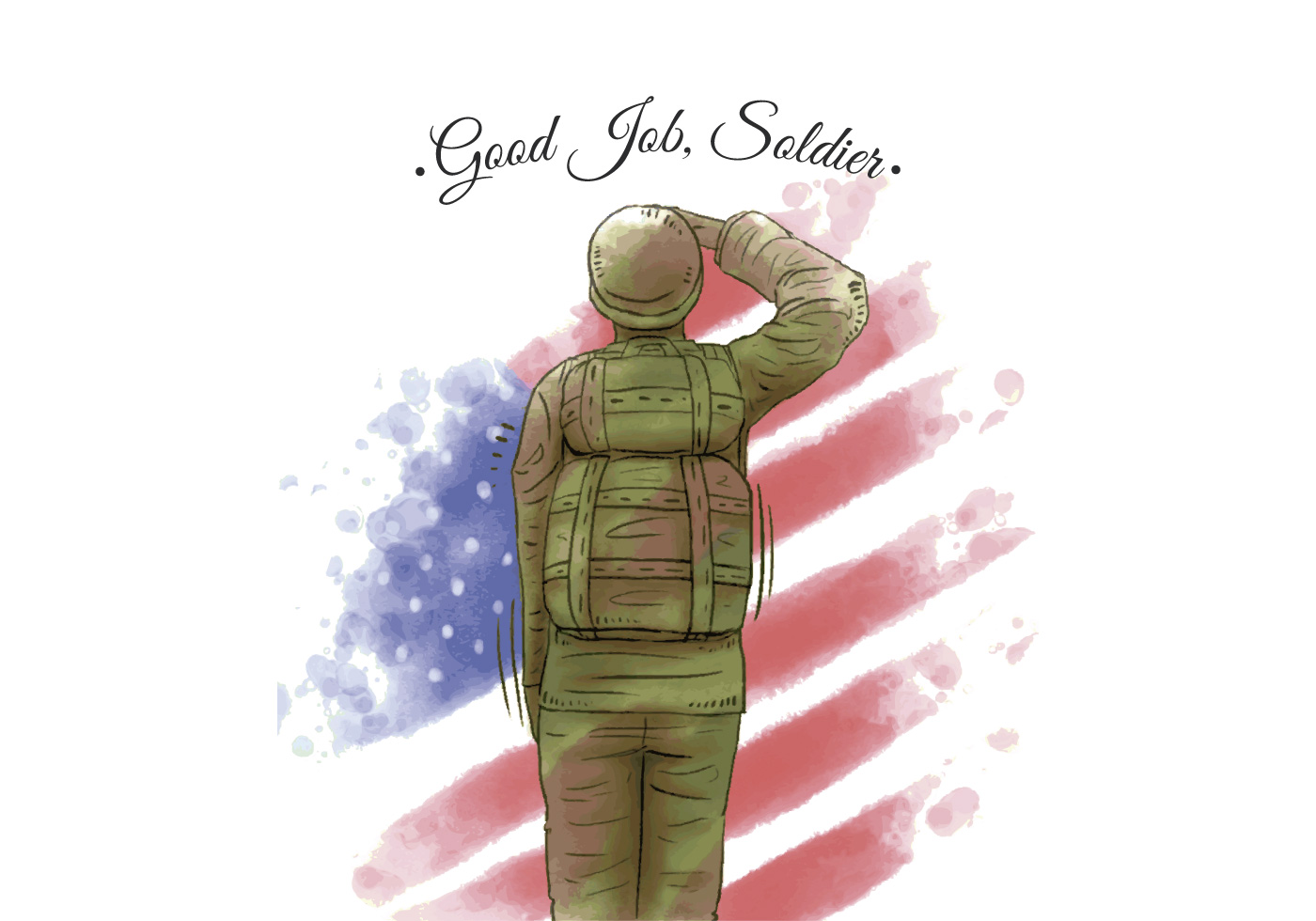 1400x980 Watercolor American Flag And Veteran American Soldier - Soldier Watercolor