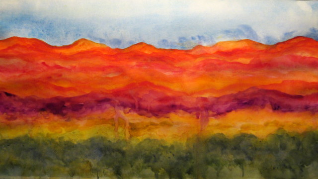640x360 Karla Nolan Fine Art Southwest Panorama In Reds By Karla Nolan - Southwest Watercolor