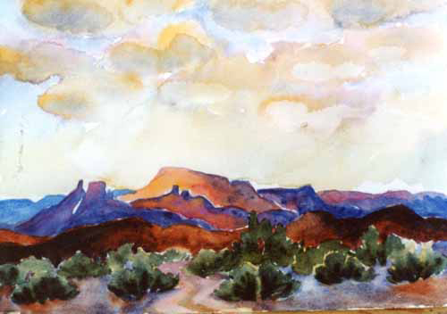 500x352 Morning Clouds Castle Valley Southwestern Watercolor Pam Furumo - Southwest Watercolor