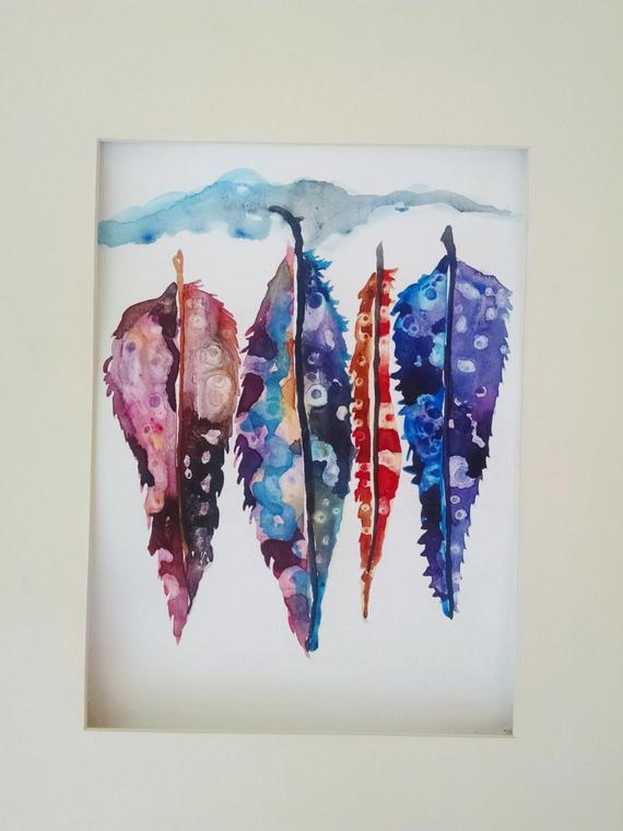570x760 Original Watercolor Feather Painting Southwest Watercolor Etsy - Southwest Watercolor