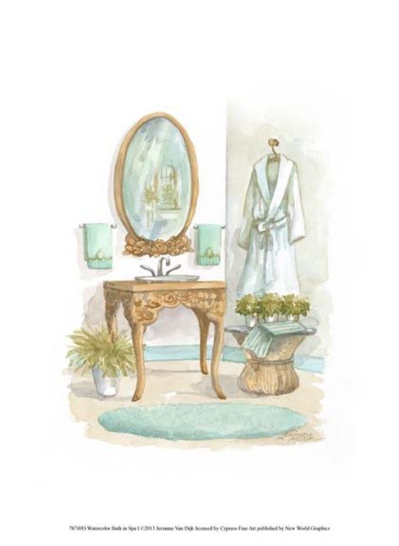 561x768 Jerianne Van Dijk Watercolor Bath In Spa I Watercolor - Spa Watercolor