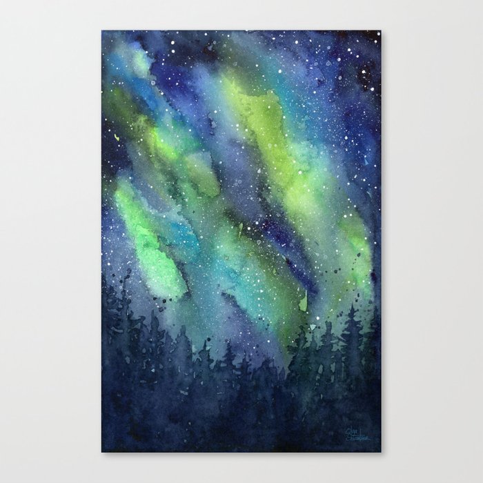 700x700 Galaxy Aurora Northern Lights Nebula Space Watercolor Canvas Print - Space Watercolor