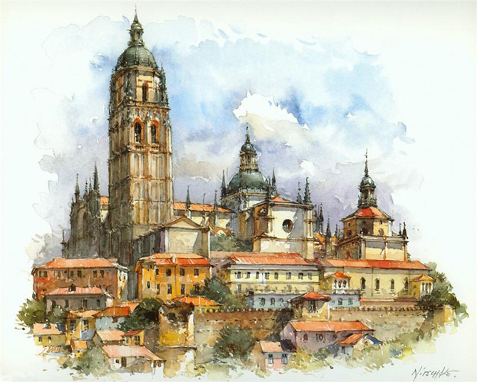 670x536 Europe Cities Watercolor Paintings By Detlev Nitschke - Spain Watercolor