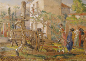 300x214 Louis Thienon Drawing Watercolor Spanish Landscape View Malaga - Spain Watercolor