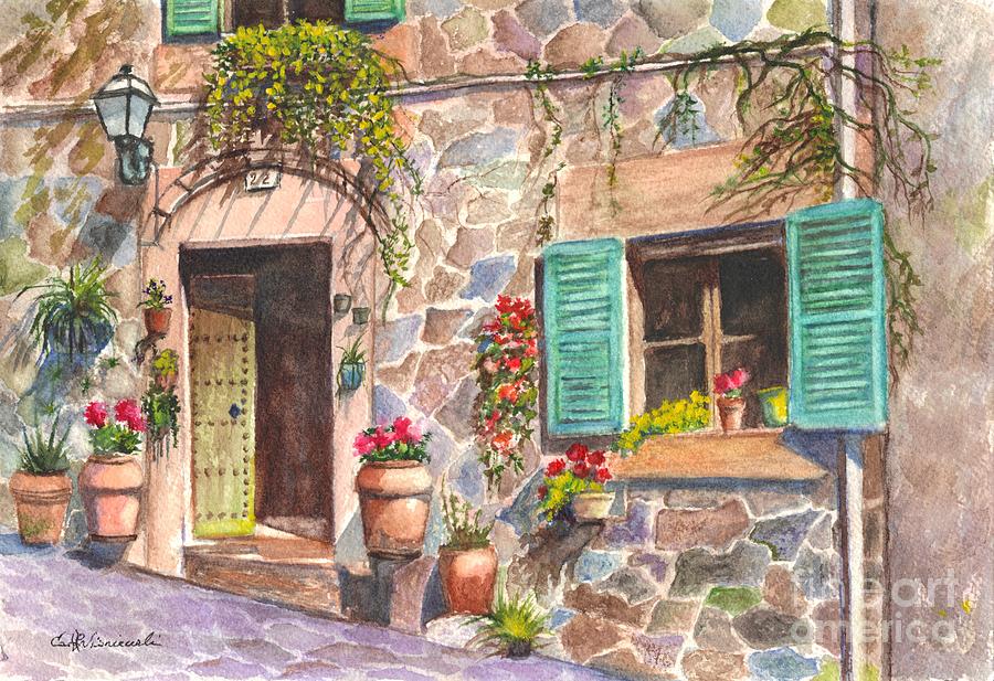 900x617 A Townhouse In Majorca Spain Painting By Carol Wisniewski - Spain Watercolor