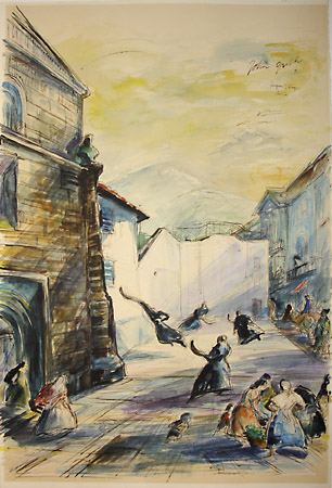 306x450 Sports Art, Pelota, Basque Village, Spain, John Groth, Vintage - Spain Watercolor