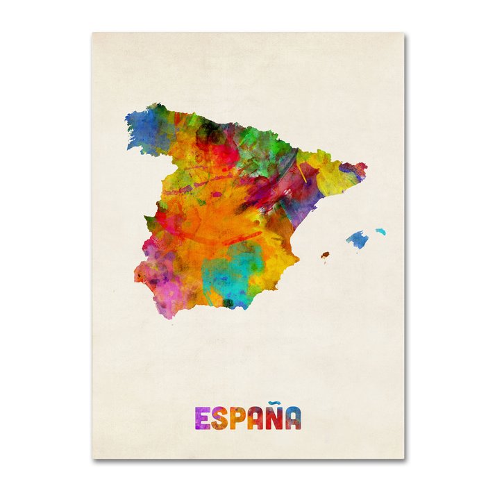 700x700 Trademark Art Spain Watercolor Map By Michael Tompsett Painting - Spain Watercolor