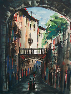 227x300 Vintage Gouache Amp Watercolor Painting - Spain Watercolor