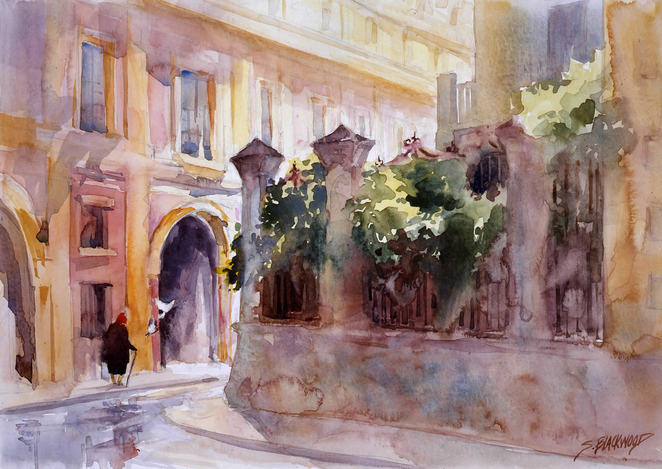2505x1777 Afternoon Walk Madrid Spain Watercolor Plein Air Paint Outside - Spain Watercolor