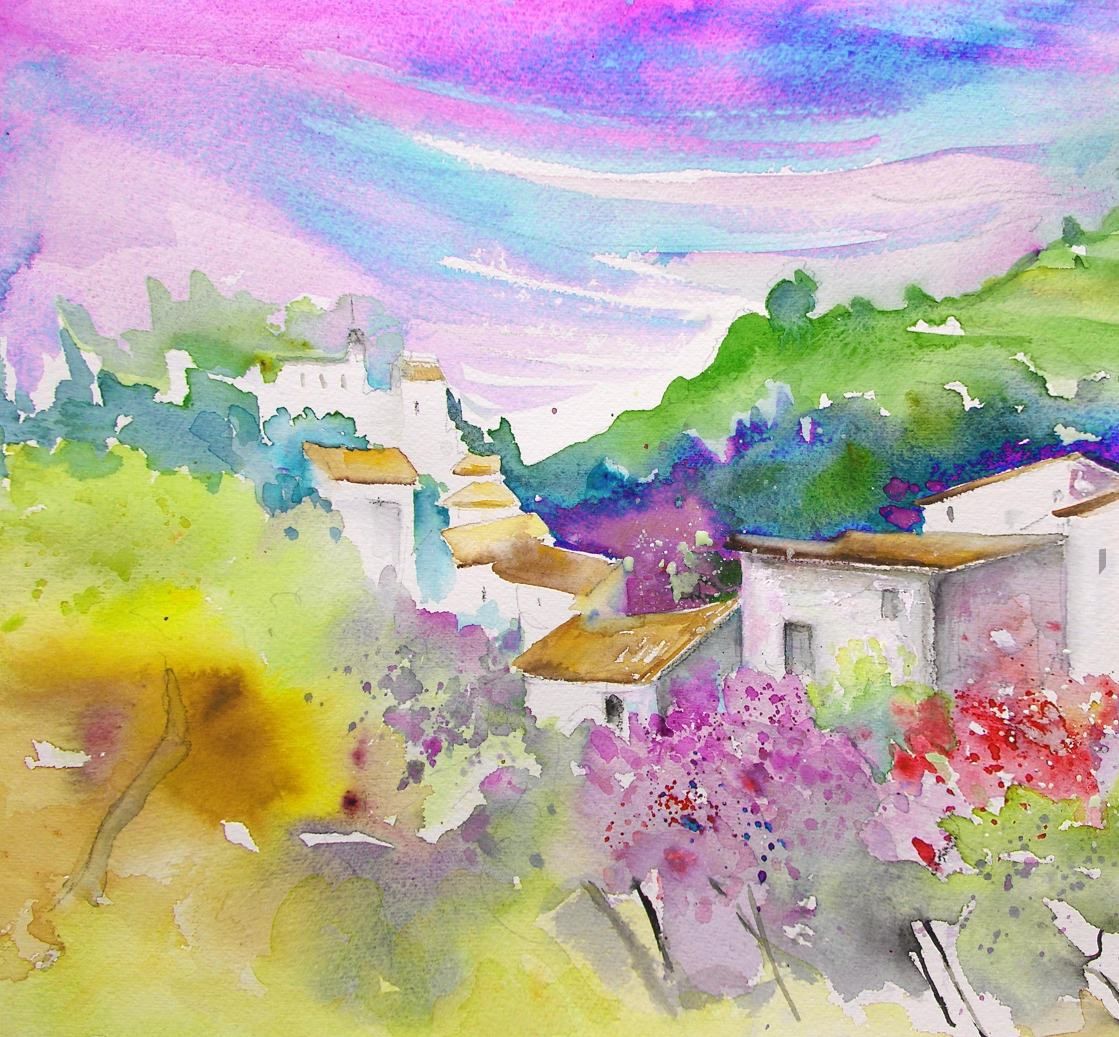 1119x1037 Watercolour Sketch Of Gatova, Sierra Calderona, Spain. Miki Art - Spain Watercolor