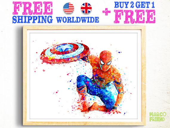 570x431 Spiderman Poster Spiderman Print Spiderman Watercolor Art Etsy - Spiderman Watercolor
