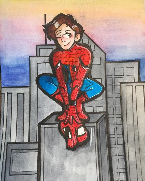 570x713 Spiderman Watercolor Etsy - Spiderman Watercolor