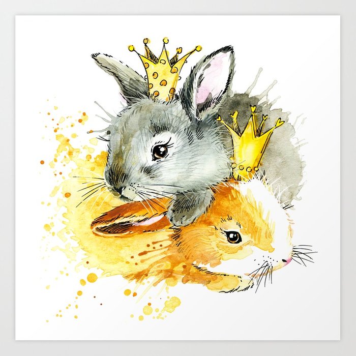 700x700 Rabbit Princess T Shirt Graphics. Rabbit Princess Illustration - Splash Of Watercolor