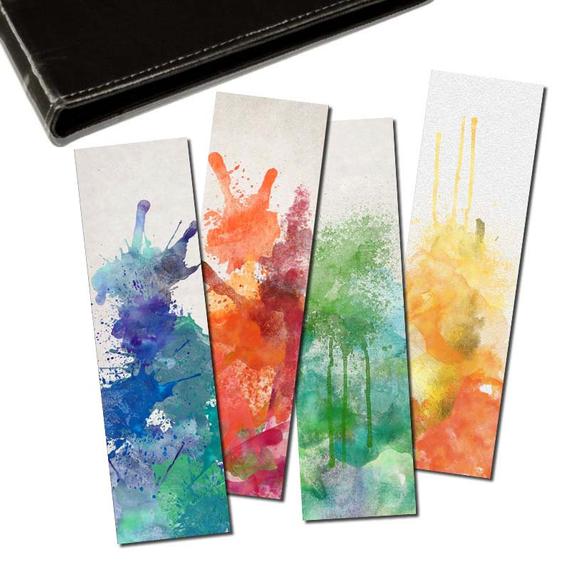 570x570 Watercolor Splash Bookmarks Set Of 4 Digital Printable Etsy - Splash Watercolor Book