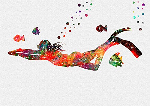 500x354 Posters Amp Prints Scuba Diving Girl Watercolor Poster Sports Wall - Sports Watercolor