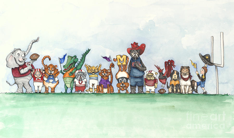 900x529 Sec Football Mascots - Sports Watercolor