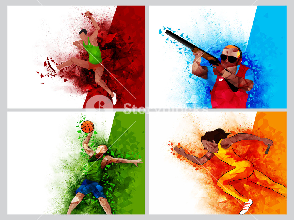 1000x750 Set Of Four Sports Poster, Banner Or Flyer Design With - Sports Watercolor