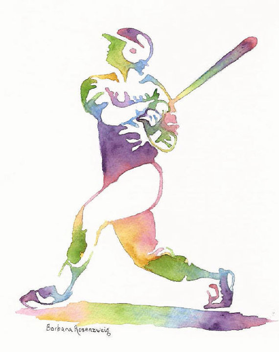570x720 Baseball Print, Baseball Wall Art, Sports Athlete Watercolor - Sports Watercolor