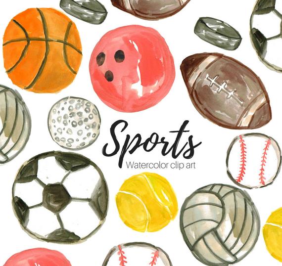 570x538 Sport Clip Art Watercolor Clipart School Clipart Etsy - Sports Watercolor