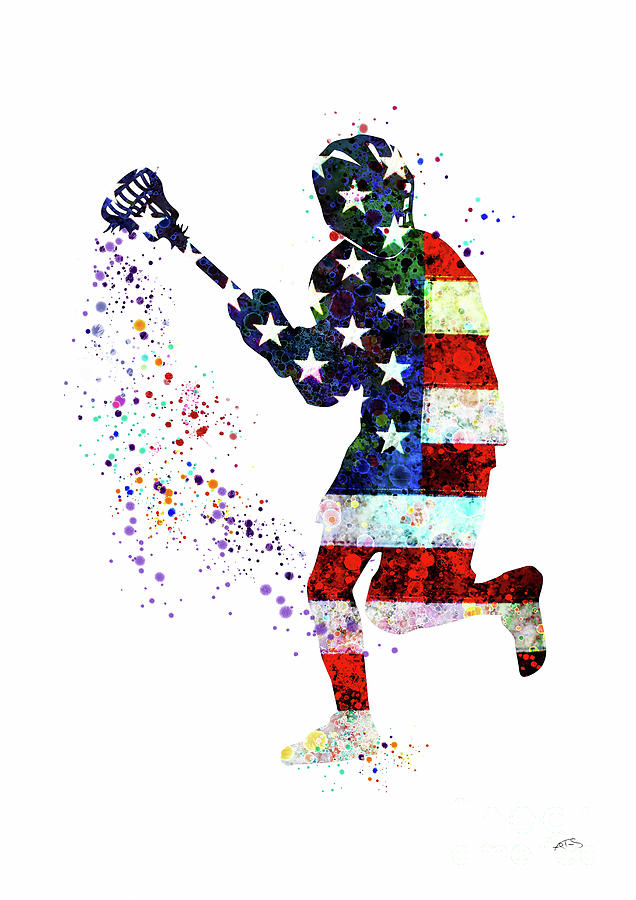 636x900 Boy Lacrosse Player Sports Print Flag Of The United States - Sports Watercolor