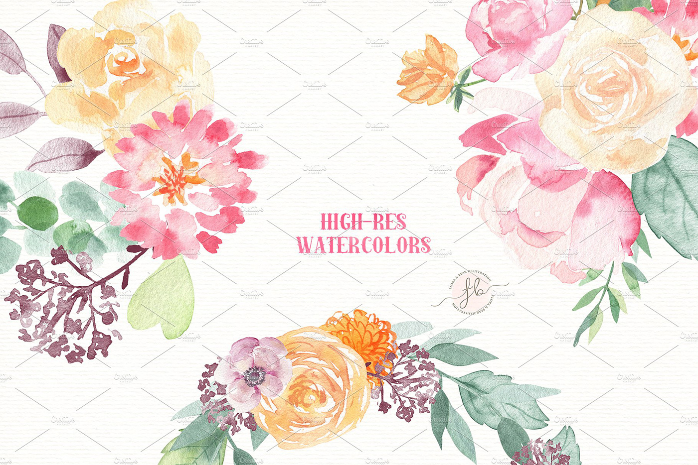 1400x934 Spring Flowers Watercolor Set Free Download! On Behance - Spring Flowers Watercolor