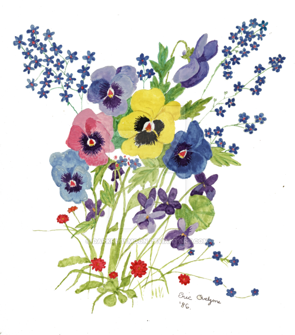 600x681 Watercolor Spring Flowers 1986 By Darkrubymoon - Spring Flowers Watercolor