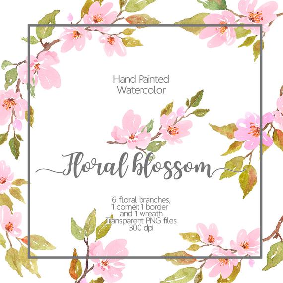 570x570 Watercolor Floral Clipart Cherry Blossom Watercolor Light Etsy - Spring Flowers Watercolor