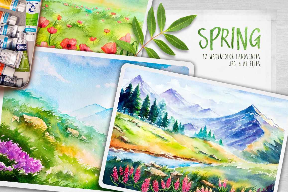1158x772 Spring Landscapes. Watercolor. - Spring Watercolor