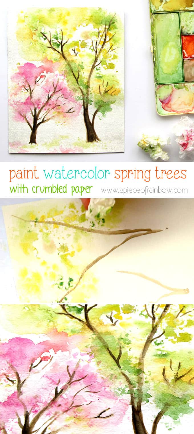 680x1521 Spring Trees Watercolor Painting With... Crumbled Paper! - Spring Watercolor