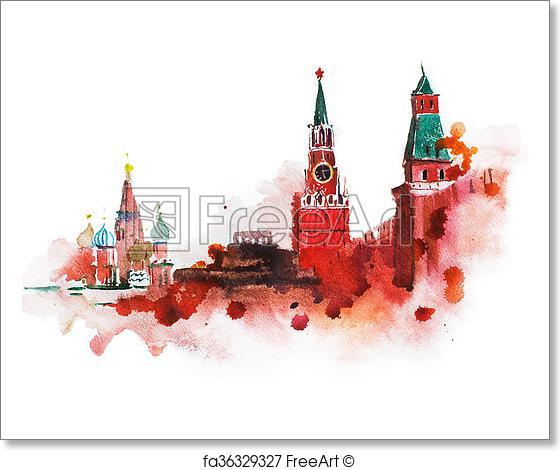 560x470 Free Art Print Of Kremlin, Red Square Watercolor Drawing . Kremlin - Square Watercolor