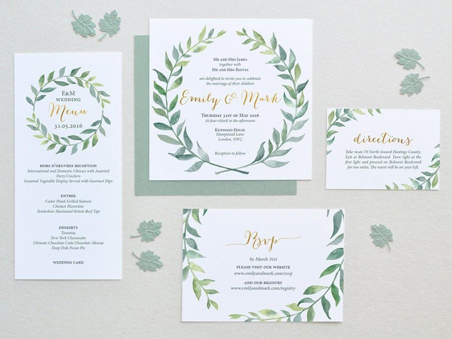 900x675 Watercolor Wedding Invitation Leaves Wreath Set - Square Watercolor