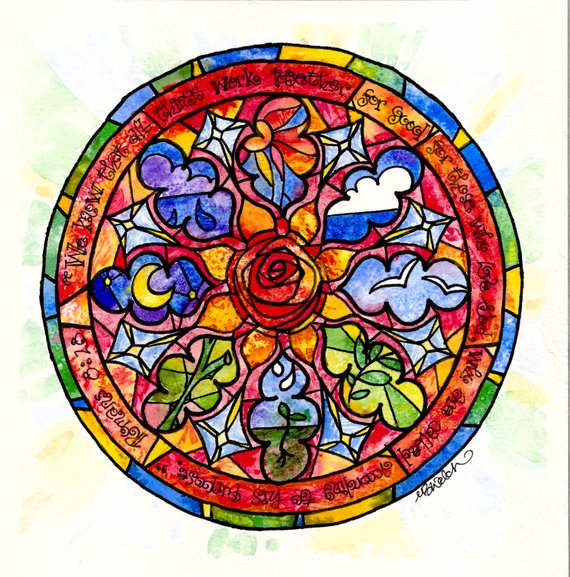 570x577 Romans 8 28 Stained Glass Watercolor Scripture Art Print Etsy - Stained Glass Watercolor