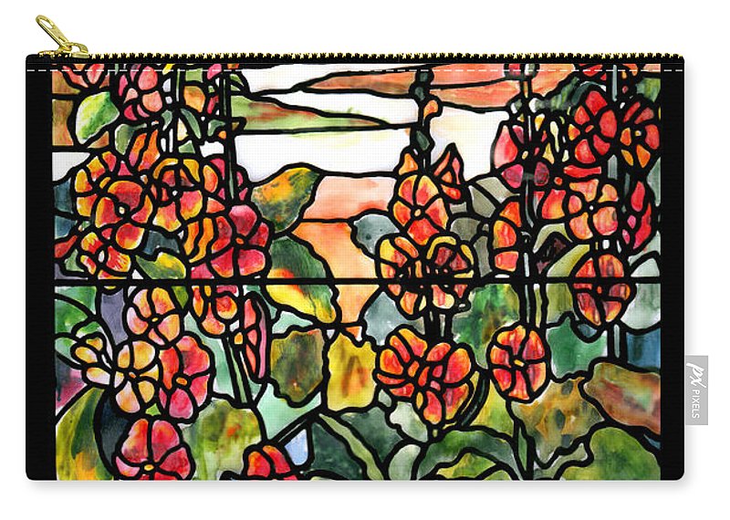 800x570 Stained Glass Tiffany Red Hollyhocks In Landscape In Watercolor - Stained Glass Watercolor