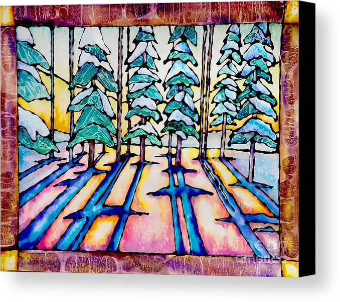 678x601 Stained Glass Watercolor Winter Pine Trees Canvas Print Canvas - Stained Glass Watercolor
