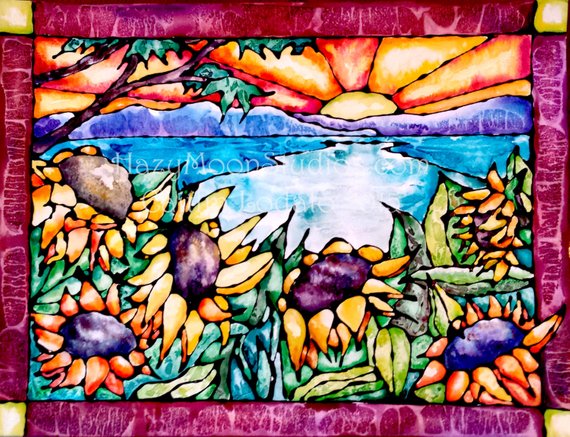 570x437 Summer Sunflowers Part Of A The Stained Glass Watercolor Etsy - Stained Glass Watercolor
