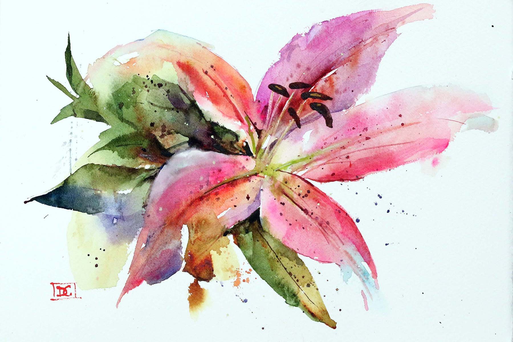 1800x1200 Stargazer Lily Floral Watercolor Painting By Dean Crouser Etsy - Stargazer Lily Watercolor