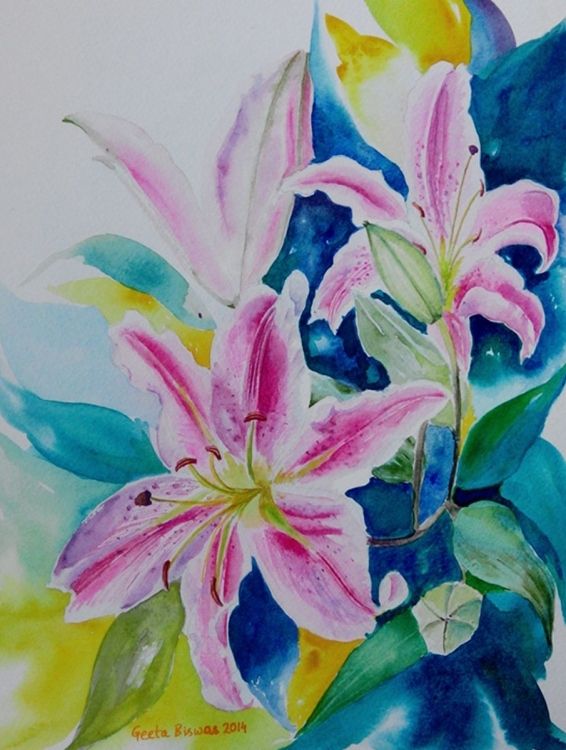 Stargazer Lily Watercolor at PaintingValley.com | Explore collection of ...