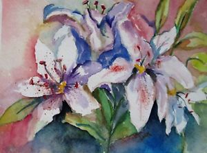 300x223 Stargazer Lily Floral Still Life Flower Garden Art Watercolor - Stargazer Lily Watercolor