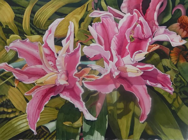 599x448 Watercolor Mania Stargazer Lilies In Watercolor - Stargazer Lily Watercolor