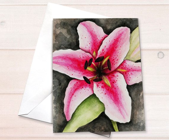 570x471 Birthday Card Stargazer Lily Watercolor Etsy - Stargazer Lily Watercolor