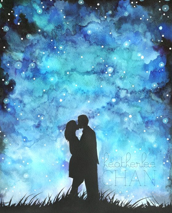 560x693 Starry Night Sky And Lovers Watercolor - Starry Night Watercolor