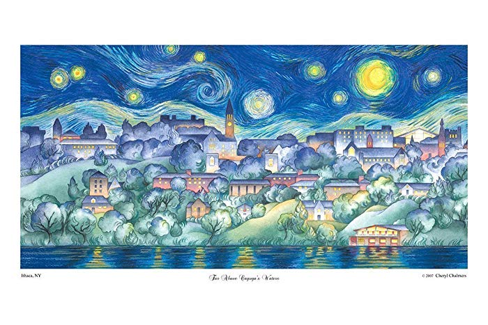 700x467 Cornell University, Art Print, Ithaca, Vincent Van - Starry Night Watercolor